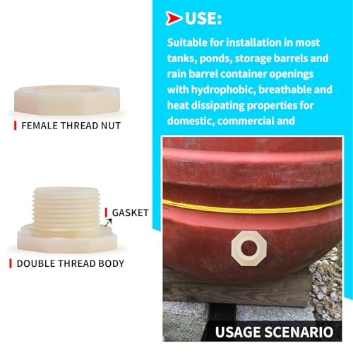 ChillWaves ABS Bulkhead Fitting 1/2" Double Thread Connector Adapter for Water Tank, Aquariums, Rain barrels(8-PACK) - size: 1/2 INCH, style: Bulkhead Fitting