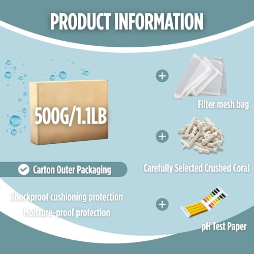 Crushed Coral for Freshwater Aquarium 500g/1.1lb Substrate Aquarium Filter Media Coral for Fish Tank Bio Media with Mesh Bag Fish Tank PH/KH Balancer Stabilize Water for Fish Tank Pond