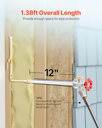 VEVOR Anti-Siphon Frost-Proof Sillcock, 12" Freeze Proof Outdoor Faucet Bib with Backflow Preventer, 1/2" Push-to-Fit Connector X 3/4" Hose Bibb, No Lead Frost-Free Spigot for PEX Copper CPVC Pipes - style: Traditional