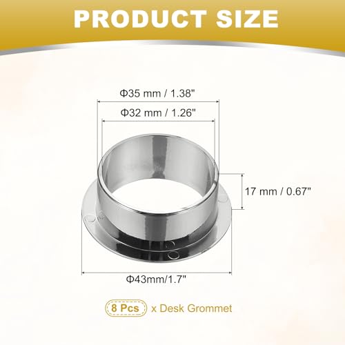 M METERXITY 8-Pack Desk Grommet, 1.7 Inch 43mm Plastic Desktop Cable Hole Cover Plastic Grommet for Home/Office Desktop Wire Organizer [Silver] - color: Silver, size: 1.7"