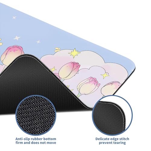 Kawaii Flower Mouse Pad Large Desk Mat Extended Keyboard Mouse Pad Cute XL Mousepad with Non-Slip Base and Stitched Edge Plant MouseMat Desk Pad 31.5 x 11.8 in Mouse Pads for Desk Home Office Gaming - color: Cute Flower