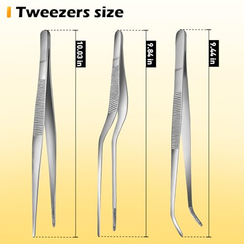 10-Inch Kitchen Tweezers Tongs Stainless Steel Kitchen Tweezers for Cooking Chef Tweezer Professional Skinny Tongs for Pasta Food Plating BBQ - size: 10INCH