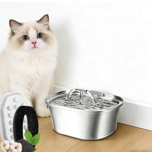 12Pack Cat Water Fountain Filters with 12 Pack Pre-Filter Sponges for 3.2L/108oz Stainless Steel Pet Water Fountain with Water Level Window