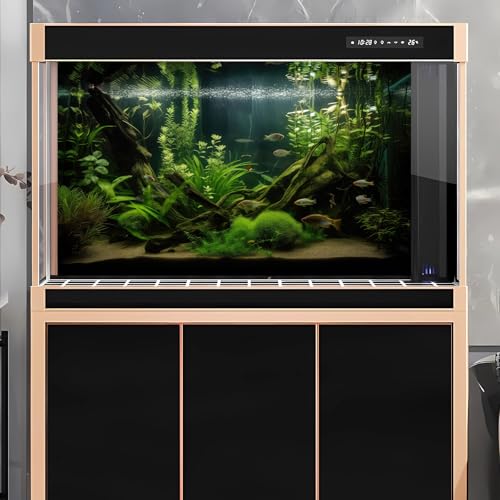Underwater Aquarium Background Lush Green Diverse Aquatic Plants with Sunbeams Fish Tank Background Underwater Stone with Moss Tropical Fish Rooted Species Terrarium Background Vinyl 24x16in - color: Dark Green, size: 24(W)x16(H)in