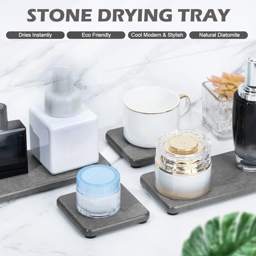 4PCS Water Absorbing Stone Tray for Sink, Fast Drying Stone Sink Tray, Water Absorbent Diatomite Trays, Diatomaceous Coaster, Stones Drying Trays for Bathroom Sinks and Kitchen Counter - color: Gray