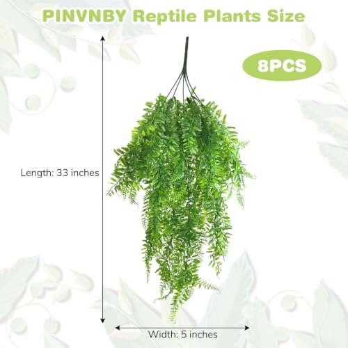PINVNBY 8 PCS Reptile Plants Terrarium Decor Hanging Fake Vines with Suction Cup Artificial Leaves Bearded Dragon Tank Accessories for Lizards Geckos Snake Hermit Crab - size: 8PCS
