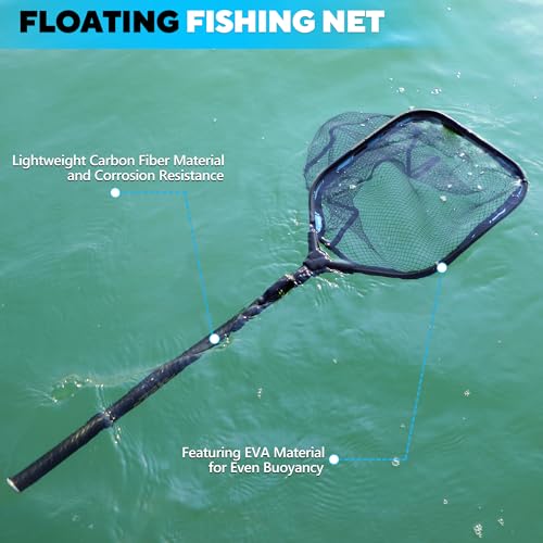 PLUSINNO Floating Fishing Net with Telescoping Handle, Carbon Fiber Ultralight Long Fish Net, Collapsible Landing Net 6.56/7.86Ft, Fishing Gear Kayak Accessories for Bass Trout Salmon - style: 7.86 Ft / 2.4m Full Length