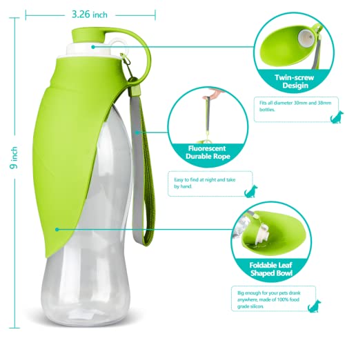 TIOVERY Dog Water Bottle, Portable Pet Water Dispenser Feeder Leak Proof with Drinking Cup Dish Bowl for Outdoor Walking, Hiking, Travel, 20OZ Water Bottle Fit for Small to Large Dogs and Cats Green - color: Green