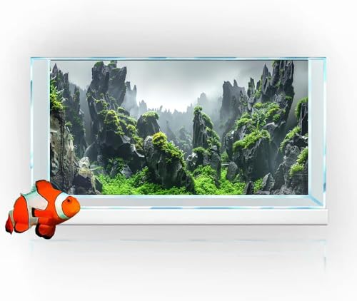 72X18IN Natural Mountain Forest Background Aquarium Background, 3D Image of Underwater Fish Tank Decoration, Reef Greenery with 10 EVA Double-Sided Tape - size: 72X18in/180X45cm