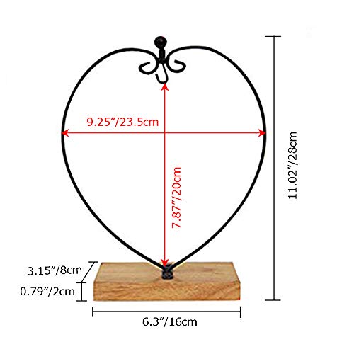 Ornament Display Stand Metal Stand Terrarium Air Plant Stand Flower Pot Holder Iron Pothook Stand for Hanging Glass Globe Ball (Heart Rectangle Wood) - color: Black, size: 11.02"x6.3"x3.15"