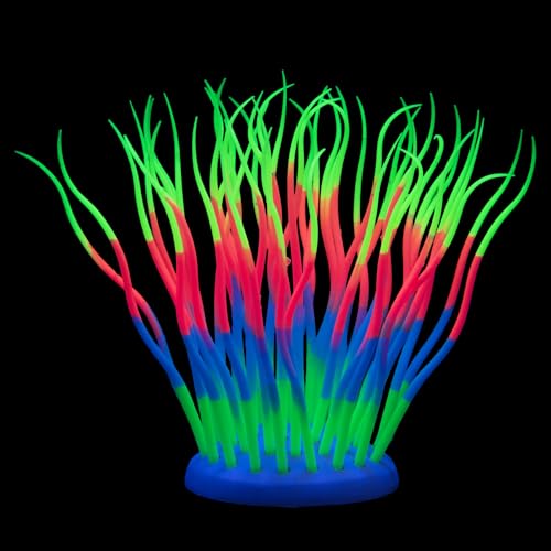 Fish Tank Decorations Fluorescent Rainbow Anemone Aquarium Decor Aquatic Plants Betta Fish Tank Decor Silicone Ornament Glowing Effect for Fish Tank Landscape Decoration, for Halloween(Y)
