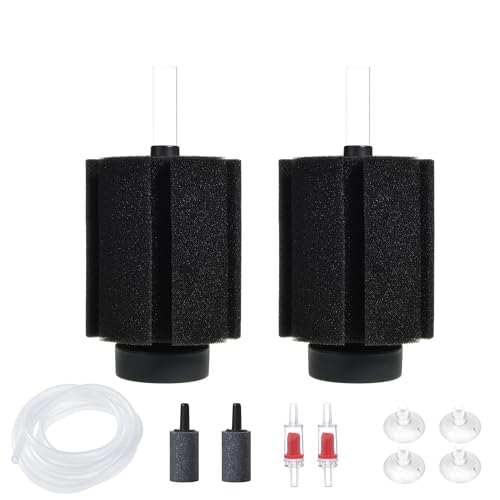 ALEGI Aquarium Bio Sponge Filter with Ceramic Media for Clear and Quiet Aquariums for Betta Fry Shrimp Tiny Fish Tank (10-40 Gallon 2 Pack)