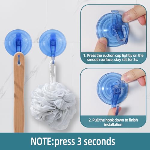 Antimbee 3 Pack Suction Hooks, Clear Suction Hangers for Shower, Bathroom, Glass, Door, Windows, Kitchen-Up to 11 lbs on Smooth Surface (Transparent Blue) - color: Transparent Blue