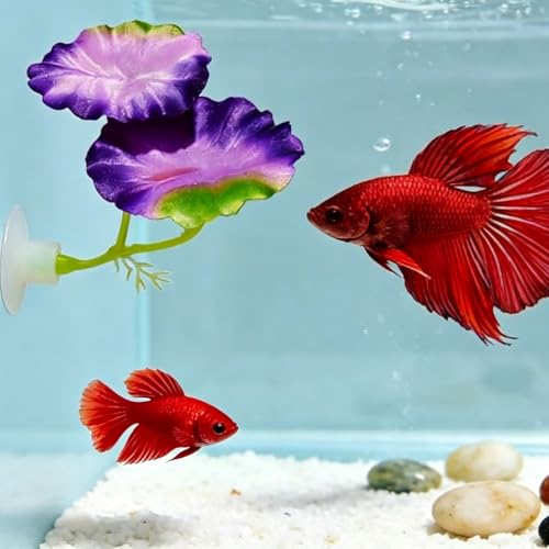 Fish Leaf Pad Simulating for Betta, Natural Resting Leaf Pad for Aquarium, Betta Fish Pad with Suction Cup, Artificial Silk Plant Leaf for Spawning Grounds, Breeding, Resting, Hiding (Purple 3 Pcs)