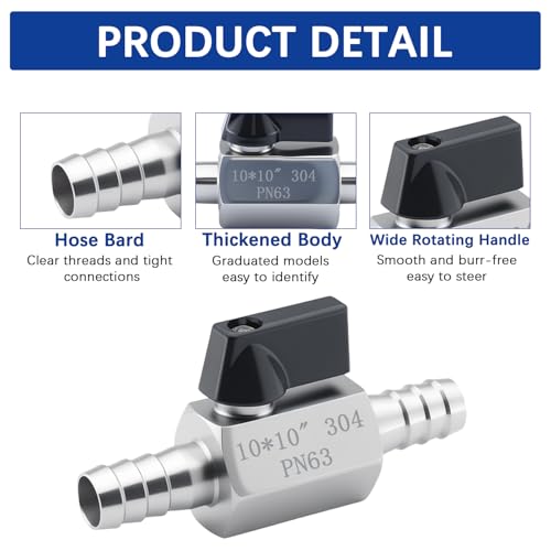 5/8″ Hose Barb Ball Valve, 304 Stainless Steel Mini Fuel Shut Off Valve,Heater Hose Shut Off Valve for Water Gas Fuel Drip Irrigation and Aquariums(2PCS) - size: 5/8″ Hose Barb(2PCS)