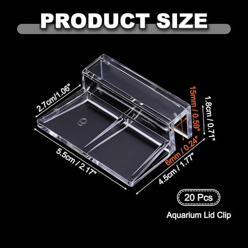 20 Pcs Aquarium Lid Clips, 6 mm Acrylic Aquarium Cover Bracket Fish Tank Lid Older Fish Tank Clip Transparent Durable Easy to Clean, Intended for Rimless Aquariums Top Cover - size: 6 mm