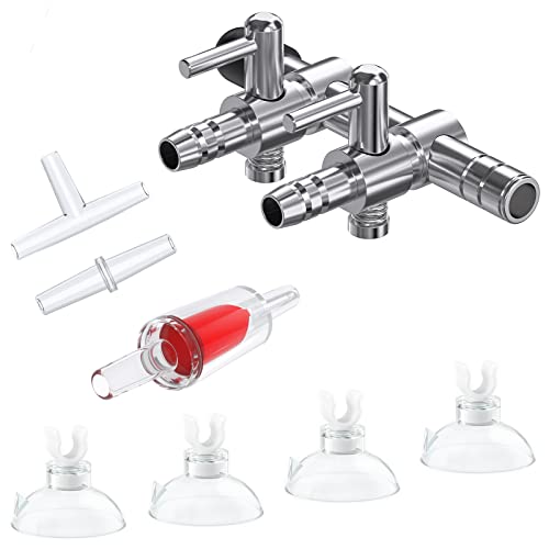 Pawfly 2-Way Aquarium Air Flow Control Lever Valve Manifold for Air Pumps Fish Tank Multi-Port Distributor Splitter with 1 Non-Return Check Valve T-Shape & Straight Connectors and 4 Suction Cup Clips - color: 2-Way