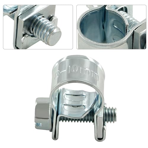 12pcs Gas Line Clamp(8-10mm), Zinc Plated Mini Fuel Hose Clamp Adjustable Tube Clamp for Pipe Fuel Line - size: 8-10mm