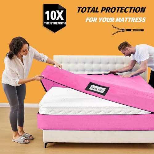 Mattress Bags for Moving, BETU Mattress Protector Waterproof Mattress Cover Storage Bags with 8 Heavy-Duty Handles and Zipper for Bed Extra Thick Large Reusable,77"x42"x15",Pink - color: Pink, size: Twin 1 Pack (77"x 42"x 15")