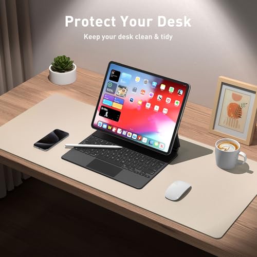 Aothia Large PU Leather Desk Pad Protector – Non-Slip Mouse Pad & Writing Mat for Office/Home, Waterproof, Easy to Clean (23.6" x 13.7", Eggshell) - color: Eggshell, size: 23.6" x 13.7"