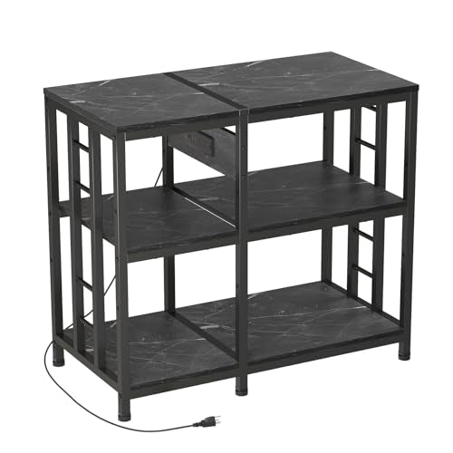 Reinforced 40-50 Gallon Aquarium Stand with Power Outlet | Ultra-Stable 720LBS Capacity Metal Fish Tank Stand for Reptile/Aquatic Setups, 5-Tier Adjustable 37"x19" Steel Shelving System - color: Marble, size: 40-50 Gallon