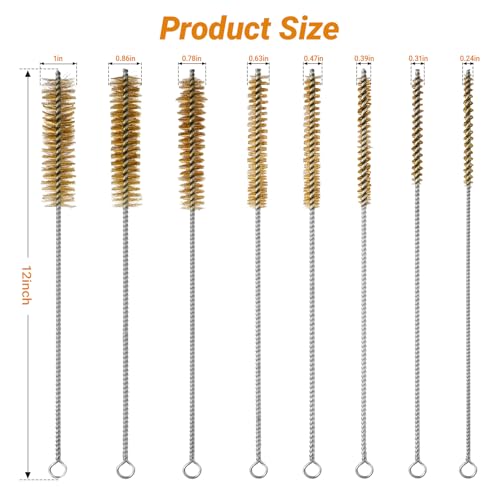 RAWILL 8Pcs Tube Cleaning Brush, Brass Stainless Steel Engine Cleaning Brushes, 12 Inch Long Round Wire Pipe Cleaner for Deep Pipes, Auto Parts, Engine Parts, 8 Sizes - color: 8 PC