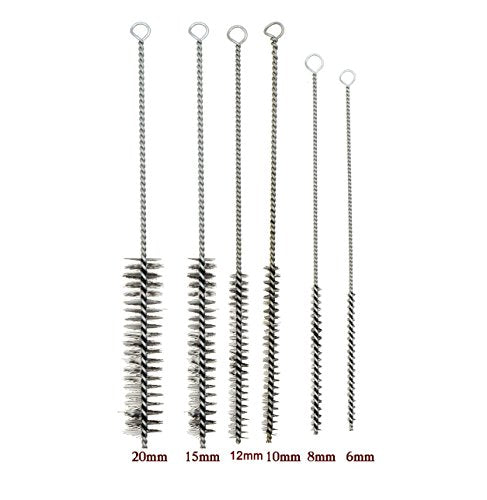 12Pcs Tube Brush Kit Stainless Steel/Brass Round Wire Pipe Cleaner Long-Handle Metal Bristle Cleaning for Auto Parts, Bottles, 12 inch X 6mm/8mm/10mm/12mm/15mm/20mm