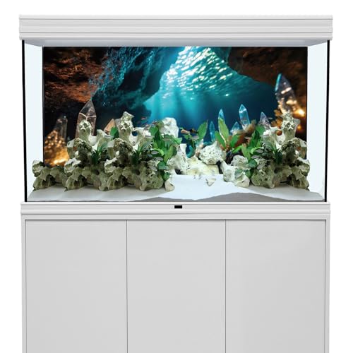 AWERT 48x18 inches Fantasy Garden Aquarium Background Under The Sea Background Sunshine Underwater Bubble Coral Rock Crystal Climbing Pet Background Decoration - size: 48x18in/120x45cm
