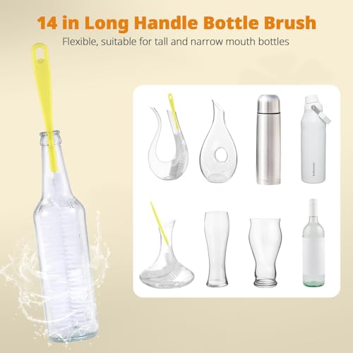OUTXE 5 Pack Bottle Brush Set, 5-in-1 Water Bottle Cleaner Brush, 15" Long Handle Bottle Cleaning Brush, 3 Straw Brush, Removable Nipple Brush, Detail Brush for Cup Lid Gap, WBBSBLB5 - color: Orange, size: 5-in-1 Brush + Long Handle Brush