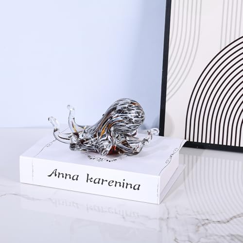 Glass Octopus Statue Home Decor, Hand Blown Glass Decor Ocean Figurines Octopus Sculpture, Murano Art Office Desk Paperweights Fish Tank Aquarium Sea Animals Christmas Birthday Gift (Black)