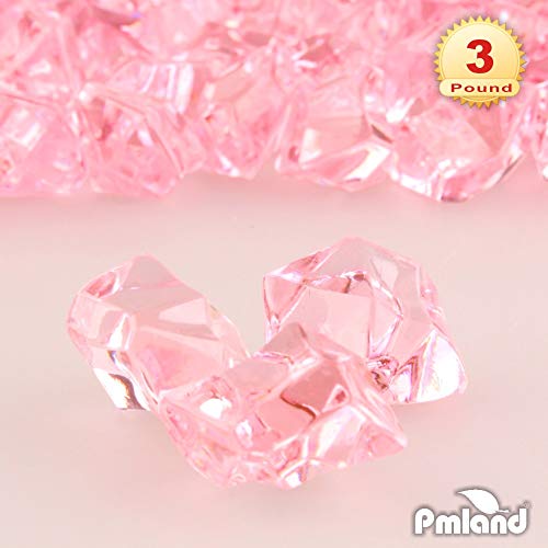 PMLAND Clear Fake Ice Rocks – 550 Pcs Large Pink Acrylic Gems Crushed Plastic Diamonds, 3 Lbs / 2.25 Quarts Bulk Vase Filler for Centerpieces Wedding Theme Décor Aquarium Table Scatter - color: Pink