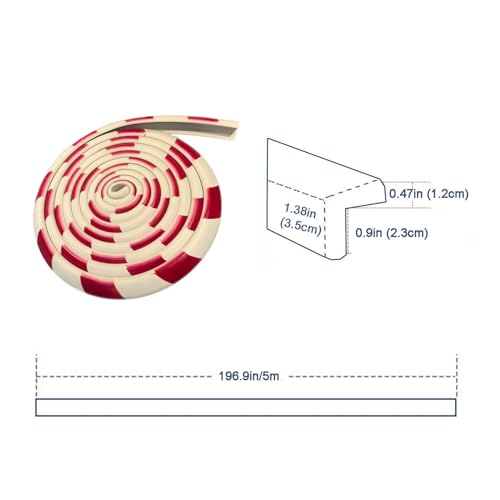 Wall Edge Corner Guards, 196.9in/5m Red White Safety Bumpers, Self-Adhesive Foam Protector Padding, Warehouse Racks, Shelves, Garage & Equipment Protection (1, Red+White, 196.5in/5m) - color: Red+white, size: 196.5in/5m
