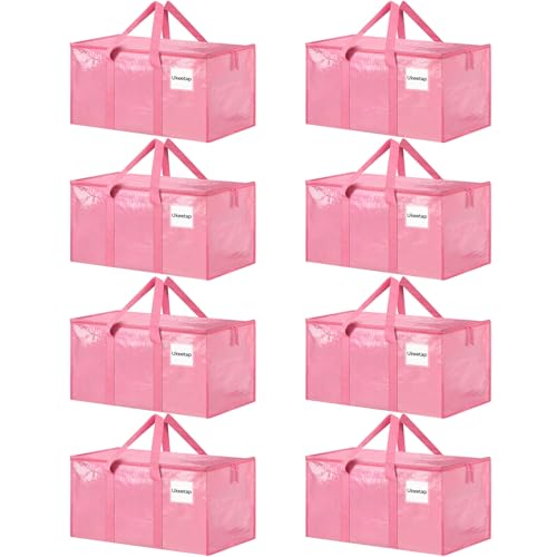 8 Pack Extra Large Heavy Duty Moving Bags, Pink Storage Bins with Lids, Reinforced Handles & Heavy-Duty Zippers Moving Boxes Storage Bags Totes for Clothes Packing, Dorms, College Supplies, Pink - color: Pink, size: 8 Pack