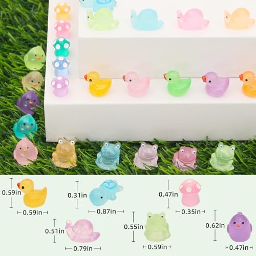 FEXIA 100 Pcs Mini Resin Ducks 6 Types Bulk to Hide Luminous Mini Resin Animals Glow in The Dark for DIY Garden Combination Sets for Micro Landscape Aquarium Party Decor - color: 6 Kinds-100pcs