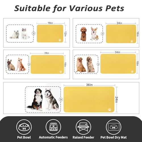 HotLive Dog Food Mat - Absorbent Cat Mat for Food and Water, No Stains Pet Feeding Bowl Mat, Easy to Clean Pet Placemats, Quick Dry Dog Water Dispenser Mat for Messy Drinkers | Paw Yellow 12"x 19" - color: Paw Yellow, size: 12"x19"