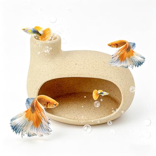 FlidRunest Aquarium Decor Cave Betta Fish Aquarium Accessories Ornaments Hiding Cave Chimney House Hideout for Shrimp Cichlid Hermit Crab, Octopus Hiding Breeding for Tank
