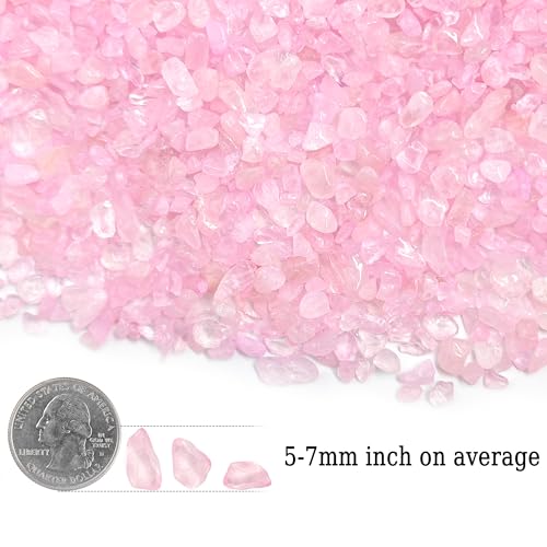 Kaiyuan Dynasty 460g Rose Quartz Crystal Chips Bulk, Pink Tumbled Irregular Stones, Decorative Pebbles for Aquarium, Fish Tank, Vase Filler, DIY Crafts & Indoor Succulent Plants - color: Pink, size: 1LB