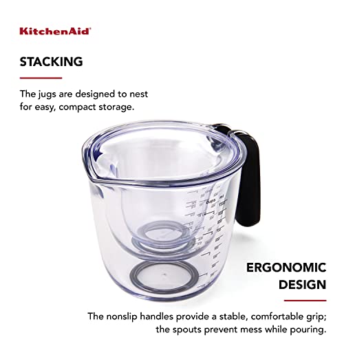 KitchenAid KQ298OSOBA Gourmet Set of 3 Measuring Jugs, Onyx - color: Black, size: Set of 3, style: Straight