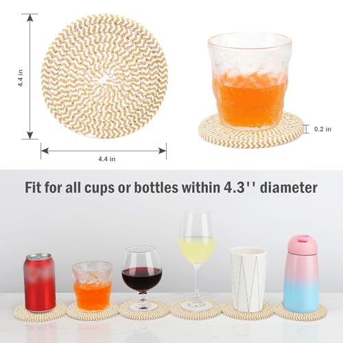 ABenkle 8 Pcs Drink Coasters with Holder, Cotton Woven Absorbent Coasters for Drinks, Minimalist Home Decor Coaster Set for Wooden Tabletop Protection Table, 4.3 inches - color: White Khaki, size: 8 Pcs