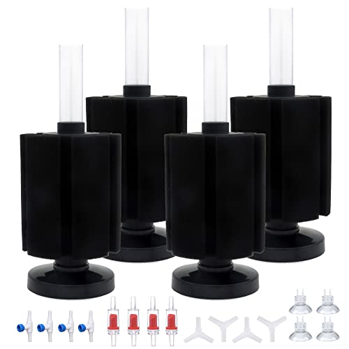 ALEGI 4pcs Large Aquarium Sponge Filter with Suction Cups, Check Valves for Breeding Fry Betta Shrimp Fish Tank (Medium for 20-50 Gal 4 Pcs) - size: Medium for 20-50 Gal 4 Pcs