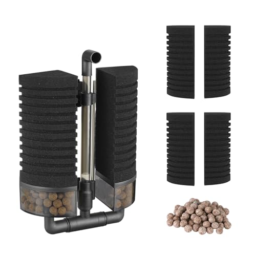 Aquarium Filter Sponge Fish Tank Quiet Bubble Filter with 4 Sponges and 1 Bag of Filtered Ceramic Balls for Salt Water and Fresh Water(not Included Air Pump)