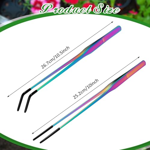 Lasnten 2 Pcs Extra Long Stainless Steel Reptile Feeding Tongs with Rubber Tip 10 Inch, 10.5 Inch Bearded Dragon Aquarium Straight and Curved Long Tweezer Terrarium Feeder Tool for Tank(Colorful) - color: Colorful, size: 10 Inch, 10.5 Inch