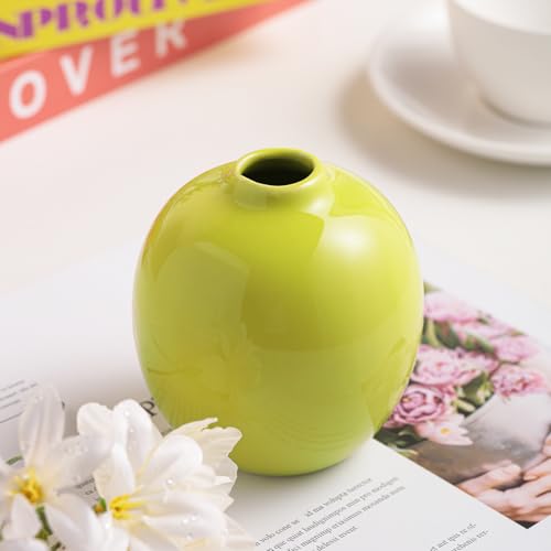 Set of 3 Ceramic Vase with Artificial Flowers,Small Pink Cream,Green for Flowers Cute Vase,Mini Ceramic Beige Table Decorations；Vases for Your Kitchen, Bedroom, Office, Living Room