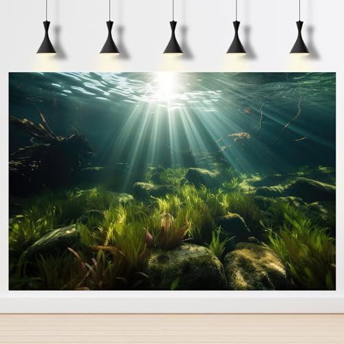 2 Packs Ocean Floor Fish Tank Background Under The Sea Aquatic Plants Sunrays Aquarium Background Underwater Beautiful Coral Reef with Seaweed Bubbles Aquarium Fish Tank Terrarium Backgrounds 24x12in - color: Warm Green, size: 24(W)x12(H)inches/ 60(W)*30c