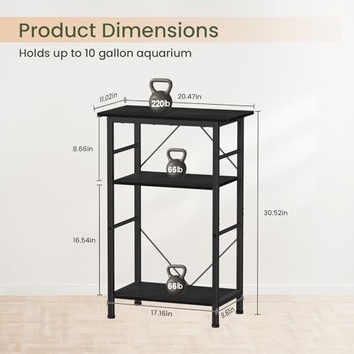 Snughome 5-10 Gallon Aquarium Stand, 3 Tier Fish Tank Stand with Storage, Fish Tank Stand with Metal Frame, Reptile Turtle Tank Stand for Home Office, 20.47" x 11.02" x 30.52", Black - color: Black
