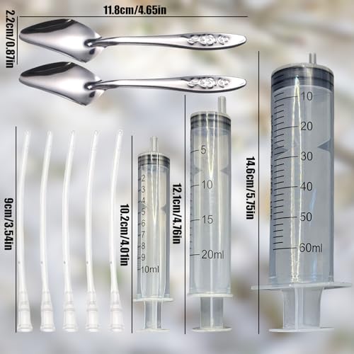 Baby Bird Feeding Syringe Set, Pet Parrot Milk Feeding Syringe with Tubes, Parrot Feeding Tubes Measuring Tools for Feeding Pets Scientific Industrial Labs… (10ml+20ml+ 60ml +2 spoons) - color: 10ml+20ml+ 60ml +2 spoons