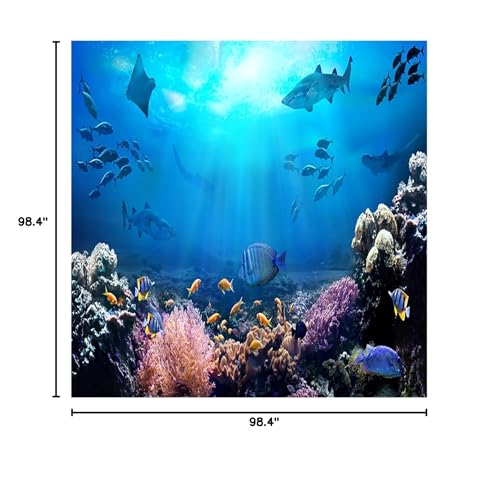 AOFOTO 8x8ft Underwater World Backdrop for Photography Aquarium Seabed Rocks Lights Coral and Fishes Tropical Ocean Scene Under The Sea Background Kids Party Decoration Banner Photobooth Props - size: 8x8ft