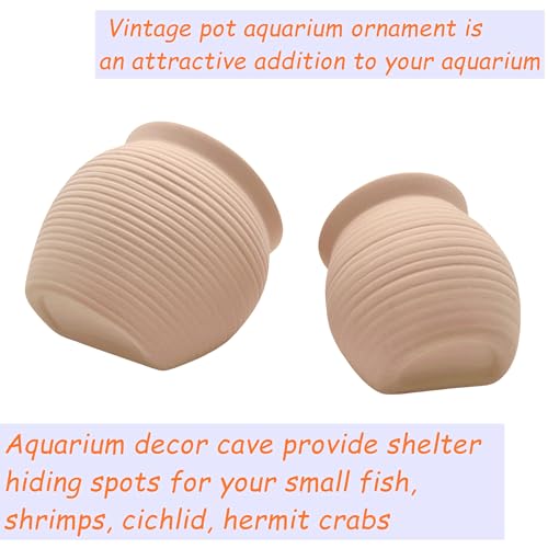 M2cbridge Pottery Ceramic Jar Natural Clay Vase for Cichlid Small Fish Shrimp to Play Hide Breed Habitat (Creamy Clay, 2pcs) - color: Creamy Clay, 2pcs