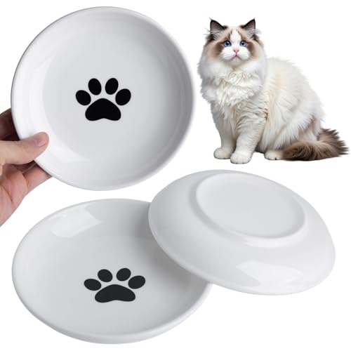 Cat Food Bowl Set of 3, Ceramic Cat Bowls, Anti Whisker Fatigue Cats Bowl Set,5.9 Inches Shallow Wide Kitten Plates for Wet/Dry Food, Indoor Pets(Paw) - color: Cat Paw, size: 3pc