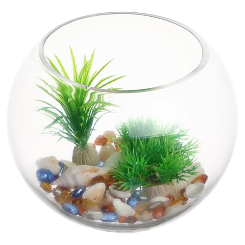 GANAZONO Glass Round Fish Tank 7.87X7.87X6.29 Inch Clear Small Fish Bowl Desktop Aquarium for Goldfish Home Office Wedding Decoration and Hydroponic Vase - size: 20x20cm